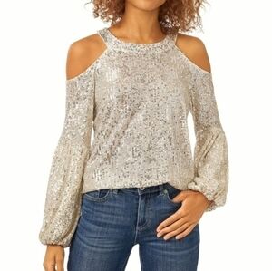 20. NWT Cece Cold-Shoulder Sequin Top